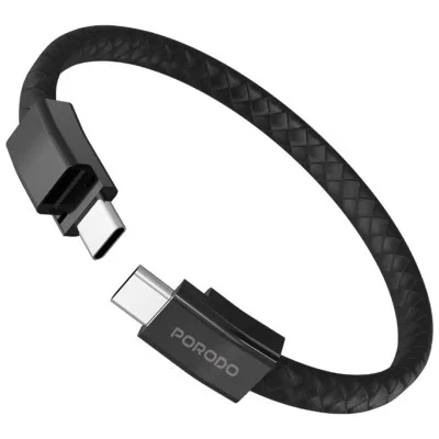 Porodo Usb-C To Usb-C Wristband Cable Magnetic Steel Clasp - Black